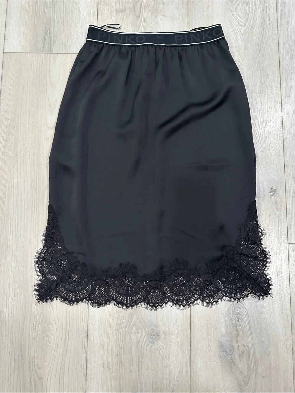 Pinko Black Lace-Trim Midi Slip Skirt